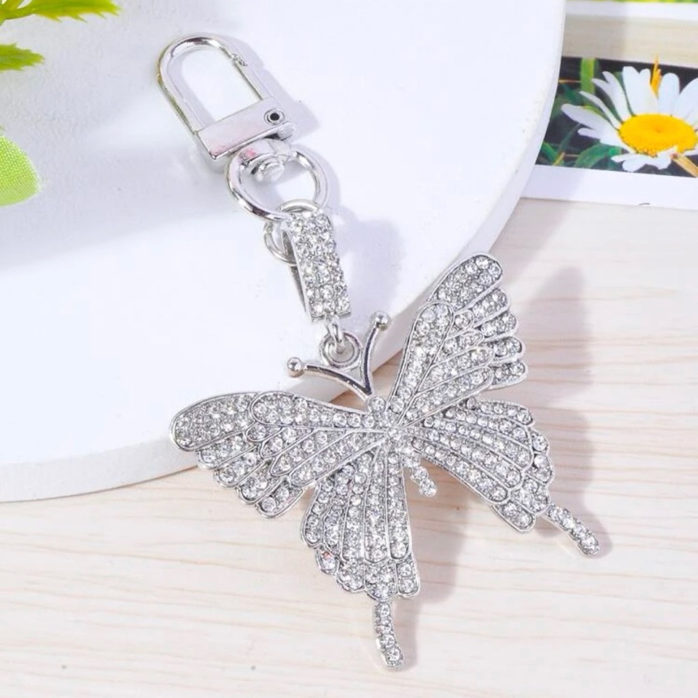 Silver Rhinestone Butterfly Bag Charm